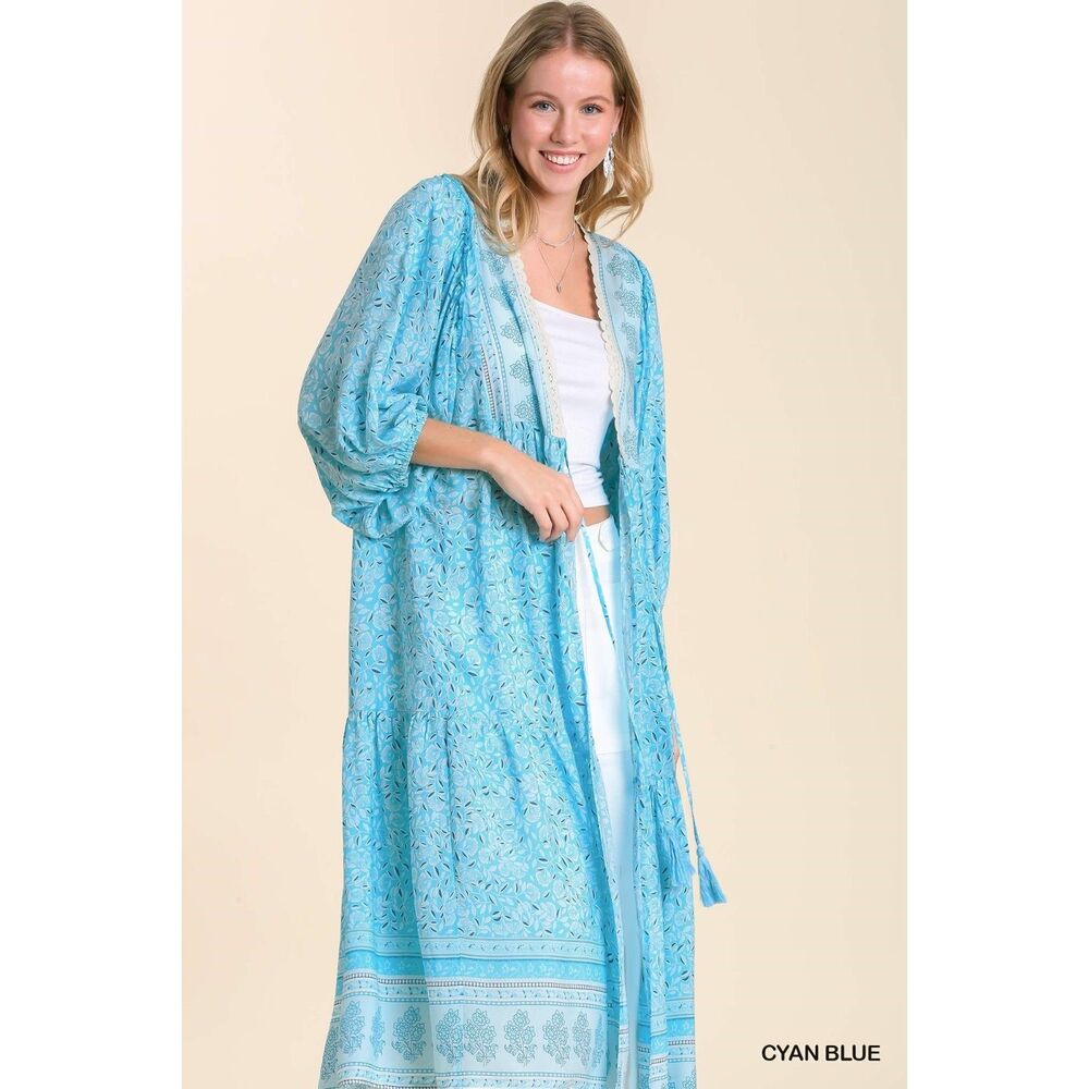 UMGEE NWT Boutique Boho Blue Kimono Jacket Stevie Nicks Gypsy Festival S M L - Picture 10 of 10